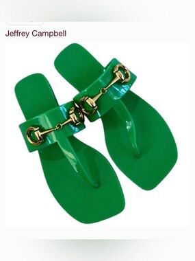 Jeffrey Campbell  Green Women's Jelly Thong Sandals with Gold Bit Accent